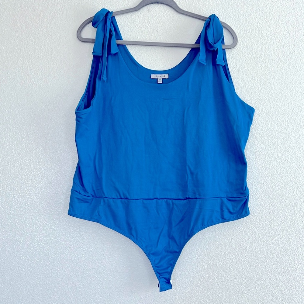 Bright blue tie shoulder bodysuit, size 3X